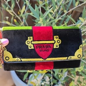 Prada Black, Red, and Gold Velvet Clutch/Wallet